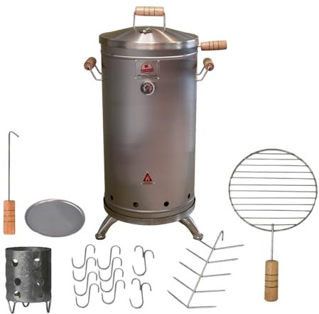 QUE ASADOR (MEDIUM 30LBS) Stainless Steel Barrel Charcoal Smoker - Vertical Smoker with Thermometer and Ventilation System - Grill and Smoker, Slow Cooking Smoker, Portable Indoor and Outdoor Smoker