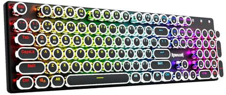 Redragon K710 - Teclado mecánico inalámbrico para juegos estilo máquina de escribir, Bluetooth/2.4 GHz/con cable, retroiluminación RGB, recargable, interruptor azul, clic, panel de metal, teclas