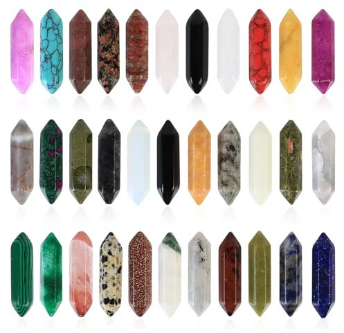 20 Stk Heilende Kristalle Steine Sets, Edelsteine Sechseckige Heilkristalle Set, Kristalle Heilsteine Set, Chakra Steine Zauberstab Rosenquarz Crystals für Reiki Meditation Spirituelle Deko Geschenke