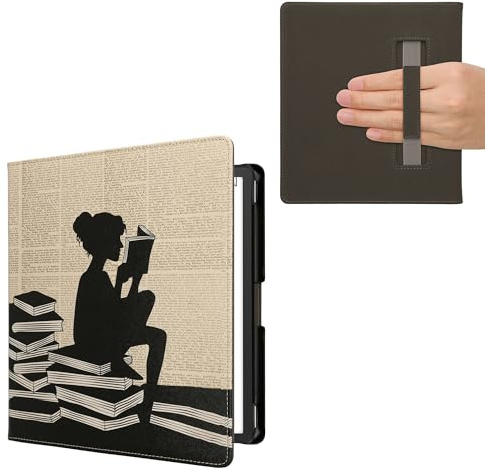 kwmobile Custodia Cinturino Mano Compatibile con AmazonKindle Scribe (2022/2024) Cover - eBook Reader Case - Cover eReader Simil Pelle Ragazza e Libri