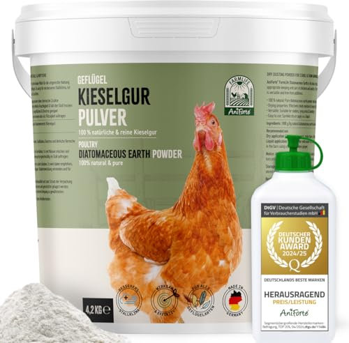 AniForte Kieselgur für Hühner 4,2kg inkl. Stäubeflasche - Reines Kieselgur Hühner Pulver, Kieselerde Pulver, Naturprodukt für Hühnerstall, Laborgeprüft für Geflügel Betriebe