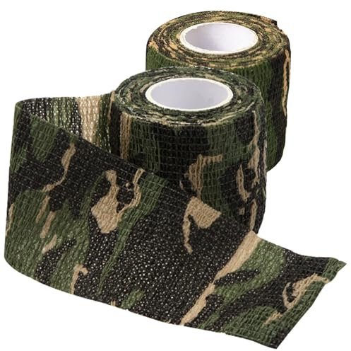 Camo Wrap Tape, 2pcs Camouflage Tapes, auto-adhésif enveloppement de camouflage, 14, 8 pieds de long armée militaire élastique chassant le bandage protection auto-adhésif pour le camping d'escalade