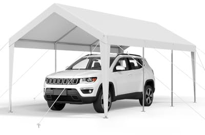 VEVOR Carport, 3,05x6,09x2,87 m Autoüberdachung, Zeltgarage, Garagenzelt, verzinkter Autounterstand, UV-beständig, Ganzjahresschutz, Lagerschuppen für Auto, Boot, Motorrad, Weiß