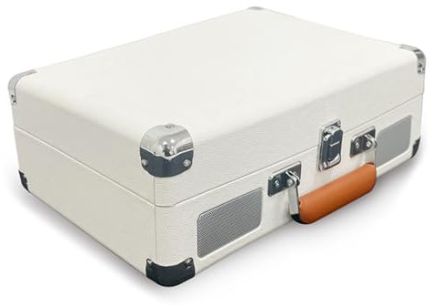 Giradischi vintage in vinile, Bluetooth, registrazione USB, 33, 45, 78 giri, supporto per dischi in vinile 7, 10 e 12 pollici, giradischi portatile con altoparlanti, ingresso (Bianco)