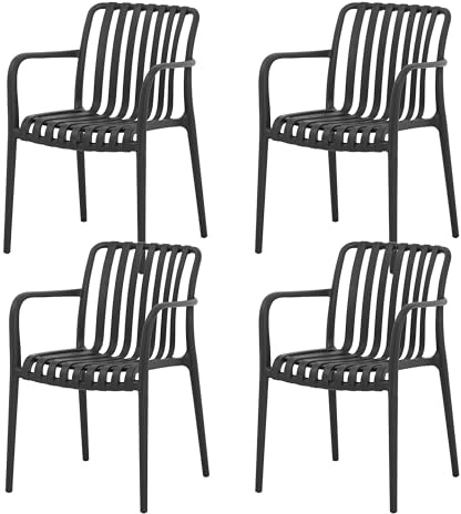 SUN TIME Design Gartenstühle 2er Set, Elegante Stapelstühle in Schwarz, ergonomische Esszimmerstühle aus hochwertigem Kunststoff, wetterfeste Balkonstühle für Terrasse & Büro, Indoor & Outdoor