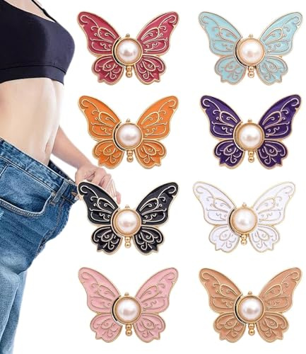 Riduttore di Vita per Pantaloni,Bottoni Spille per Jeans Larghe a Forma Farfalla | 8 Pezzi Clip Alluminio Amovibili Riutilizzabili per Abiti Collo Cappotti Bluse