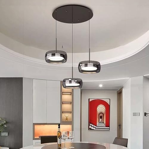 Bellastein Moderne LED Pendelleuchte Kristall Glas Hängelampe Esstischlampe, Led Hängeleuchte Dimmbar Mit Fernbedienung, Höhenverstellbar für Kücheninsel Büro Esszimmer Küche Deckenlampe (B-3Lichter)