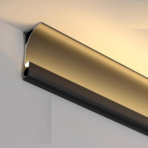 JBKNAN Led Schiene Aluminiumprofil Für Zuhause,Decke Indirekte Beleuchtung,Innenraum-Sockelleiste LED Beleuchtungsleiste Für Wohnzimmer Hotel Kleiderschrank Treppenschrank(Schwarz,3 meters/9.8 ft)