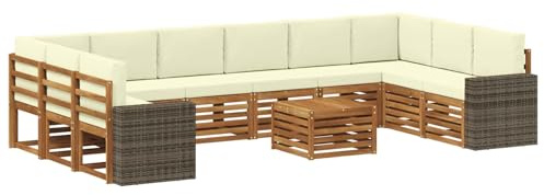 vidaXL Outdoor-Sofagarnitur 11 pcs Natur und Creme Polyester, Gartenlounge, modernes Sofa für draußen, haltbare Terrassenmöbel, Coole Sitzgruppe