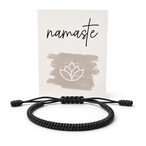 Generisch NAMASTE Glücksarmband handgeknüpft – verstellbares Makramee Armband mit Karte, Yoga Geschenk & Freundschaftsarmband für Frauen Männer