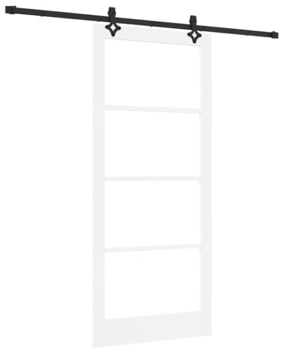 mtlskopl Porta scorrevole bianca, 93 x 211 cm, in legno massello di pino e vetro, set completo con binario da 213,5 cm, moderna porta interna salvaspazio per soggiorno e corridoio