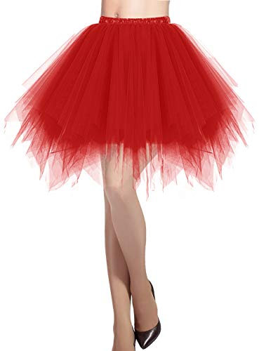 DRESSTELLS Jupon Jupe Ballet Tutu Court en Tulle Couleurs variées, Rouge XL