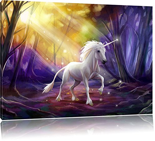 Pixxprint Einhorn im Märchenwald, Größe: 60x40cm, Leinwandbild, fertig gespannt, Wandbild, Dekoration, Kunstdruck, kein Poster