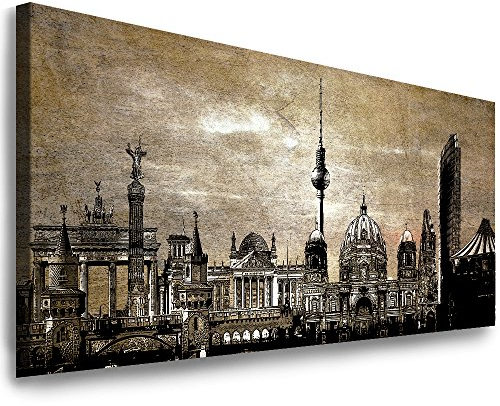 Julia-Art Leinwandbilder - 120 mal 50 cm Bild Berlin City, Skyline Wandbilder sind fertig gerahmt - verschiedene Motive - Kunstdrucke XXL Panorama Be-01-18