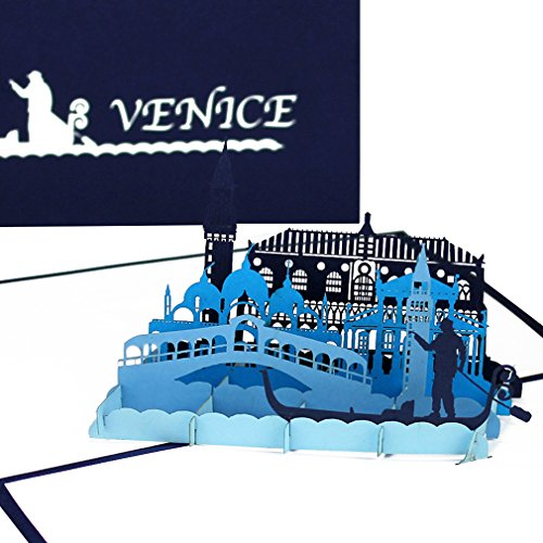 Pop Up Karte „Venedig – Panorama & Gondelfahrt“ - 3D Grußkarte als Souvenir, Geburtstagskarte, Reisegutschein, Einladung zur Städtereise, Honeymoon, Hochzeitsreise & Verlobung