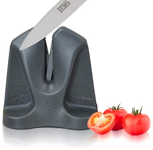 Taylors Eye Witness SureSharp Double Action Knife Sharpener - Rubber Grip Base. Pull Up to Sharpen, Pull Down to Hone. Easy Dual Use for All Knife Types