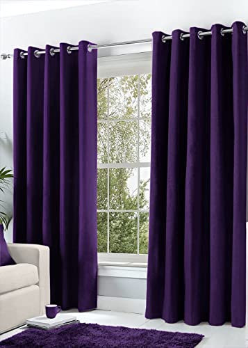 Hachette Thermal Blackout Curtains Eyelet Ring Top Including Pair of Tiebacks (Aubergine Purple, 66 X 54)
