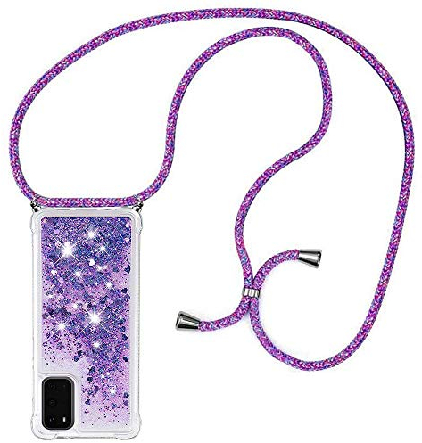 HongMan Handykette Hülle für Samsung Galaxy S20 - Quicksand Glitzer Hülle mit Band - Silikon Handyhülle mit Kordel Umhängenband - Schnur mit Treibsand Case zum Umhängen…