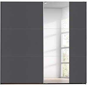 Rauch Möbel Santiago Schrank Schwebetürenschrank mit Spiegel, Grau metallic, Schwarz, 2-türig, inkl. Zubehörpaket Basic, 2 Einlegeböden, 2 Kleiderstangen, BxHxT 218x210x59 cm