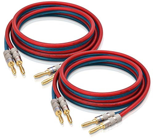 AutCreation Speaker Cable Wire with Banana Plugs,14 AWG HiFi Pure Copper Speaker Wire,99.9% OFC Stranded Copper Wire,Gold Plated Banana Tip Plugs,Red/Blue (5M(16.3ft))
