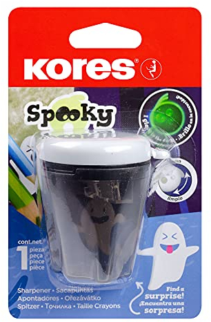Kores Gruseliger Doppellochspitzer für Standard- und Jumbo-Bleistifte, Ghost Design leuchtet im Dunkeln, langlebige Stahlklingen, lustiger Anspitzer mit großem Behälter für Kinder & Studenten