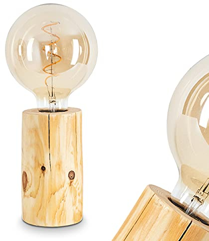 Tischleuchte Canedo, moderne Tischlampe aus Holz in Natur/Schwarz, Leuchte m. An-/ & Ausschalter am Kabel, Retro/Vintage-Leuchte im skandinavischen Design, 1 x E27, ohne Leuchtmittel
