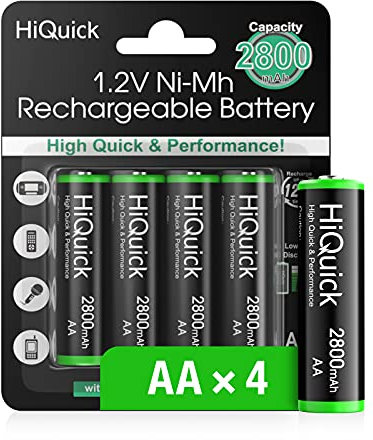 HiQuick AA High-Capacity Rechargeable Batteries 2800mAh Triple A NiMH Battery Retail Pacakge Pack of 4