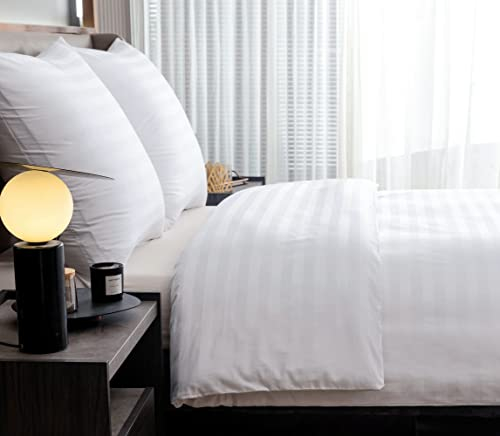 Amolavet Hotel Bettwäsche 135x200 Mako Satin Baumwolle Weiß Damast Streifen Bettwäsche 135x200 Baumwolle 2teilig Set Weiss mit Reißverschluss für Ganzjährig