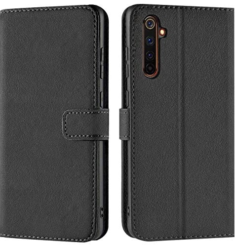 Verco Handyhülle für Realme 6 Pro Hülle, Bookcase Tasche Flipcover für Realme 6 Pro Case [Kartenfächer/Aufstellfunktion], Schwarz