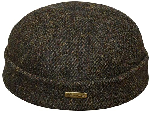 Sterkowski Docker Mütze | Harris Tweed Beanie Kappe für Herren und Frauen | Docker Cap Leon der Profi Beanie Herren Fahrrad Mütze Kapitänsmütze Herren Wintermütze Herren Schwarz/Gelb 63 cm