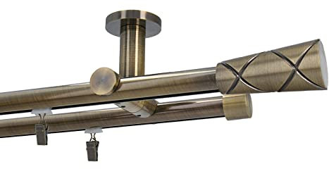 Sento Gardinenstange Innenlauf 19/19mm 2-läufig Deckenmontage Messing Antik 200 cm Ariel