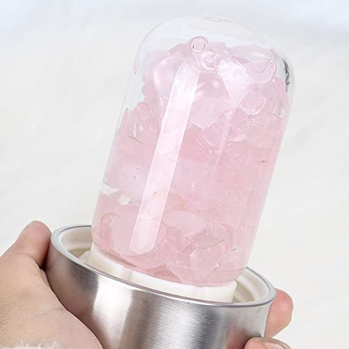 Natural Crystal Water Bottle Reusable Gem Water Bottle Crystal Energy Elixir Infused Water Bottle Quartz Crystal Wand Point Reiki Healing Crystal Glass Bottle 550Ml/18Oz ( Color : Pink crystal )