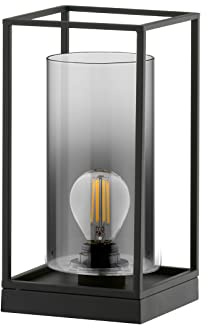 Kleine Tischlampe Schwarz mit Rauchglas & LED - Höhe 30cm