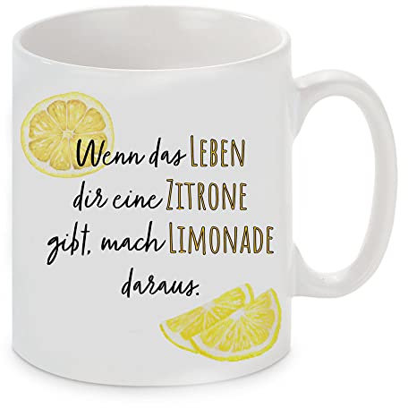 Tasse mit Motiv - Geschenk - Leben -ZitronenLimonade Motiv - spülmaschinengeeignet - weiß