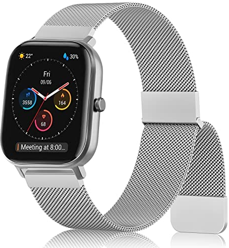 Oumida Armband Kompatibel mit Amazfit GTS/GTS 2 Mini/GTS 2 / GTS 3 / GTS 4 / GTS 4 Mini Armband, Edelstahl Metall Ersatzarmband für Amazfit Bip 3 Pro/Bip 3/Bip S/Bip U Pro/GTR 42mm, Silber