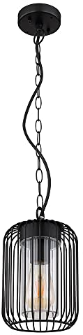 etc-shop Pendelleuchte Außenlampe Gartenleuchte Hängelampe Edelstahl Balkonlampe, Käfig Design schwarz klar, 1x E27, DxH 16 x 75,5 cm