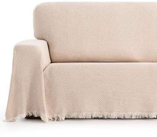 Maxifundas Tagesdecke, Plaid, 230 x 260 cm, geeignet für Sofa oder Bett, Beige – Mehrzweck-Tagesdecke, extra weich und bequem, Überwurf für Sofa oder Bett, Modell Zen