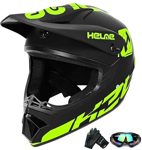 Casco de Motocicleta Todoterreno Juvenil, Casco de Bicicleta para niños y niñas, Casco de Motocicleta Personalizado, estándar CE (Large, H)