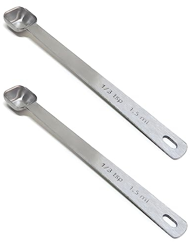 BERYLER 2PCS 1/3 Teaspoon(1/3tsp, 1/10tbsp, 1.5ml) Single Tiny Square Bowl Measuring Spoon, Small Individual Stainless Steel Measure Spoons Only