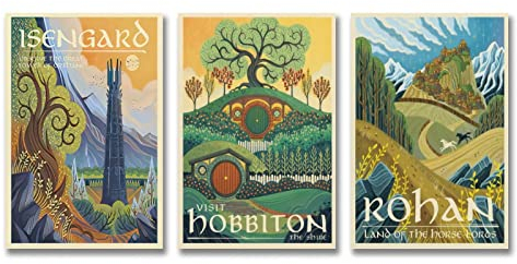JIANJIE Vintage Reiseposter Herr der Ringe Filmposter - Set mit 3 Bündel Poster Coole Kunstwerke Malerei Wandkunst Leinwanddrucke Hängende Bild Poster 08
