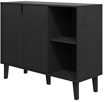 Panana Buffet Sideboard Serving Cabinet with 2 Doors and Shelves Storage Cabinet (Black)
