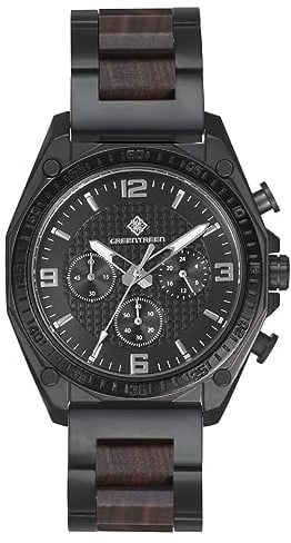 GREENTREEN Herren Holzuhr Wasserdicht Chronographe: Armbanduhr aus Holz - Analoge Uhr mit Datum für Alltag Wandern Joggen - Quarzuhr für Ehemann Vater Sohn