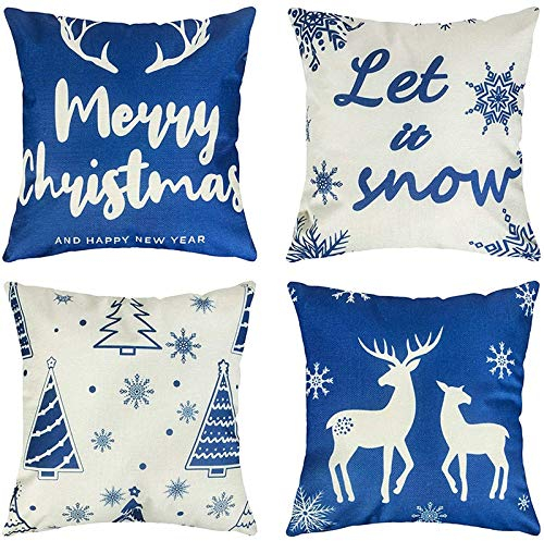 Fivetwofive Weihnachts Kissen BezüGe, Winter Schneeflocken Elch Weihnachts Kissen, Leinen Kissen Bezug für Sofa Couch