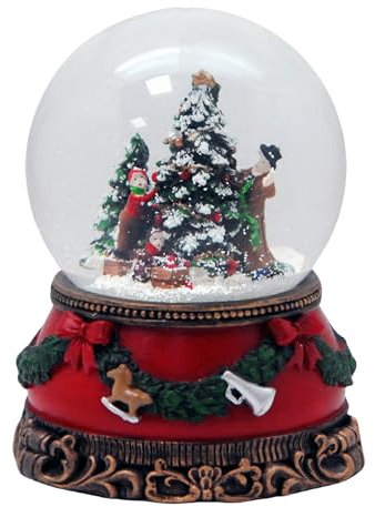 Weihnachts-Schneekugel mit Musik | Schneekugel Christbaum schmücken | Sockel nostalgische Weihnachten mit Geschenke | Spieluhr | 100mm breit | 20272
