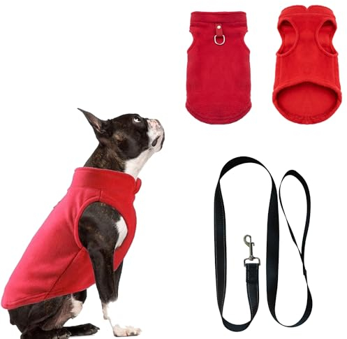 Hundemantel Mit Geschirr für Kleine Hunde - Hundepullover, Chihuahua Kleidung, Wintermantel für Innen und Außeneinsatz (Rot, L)