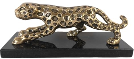 Deko Figur Gepard Leopard Jaguar Raubkatze Metall Gold Marmor schwarz Dekoobjekt