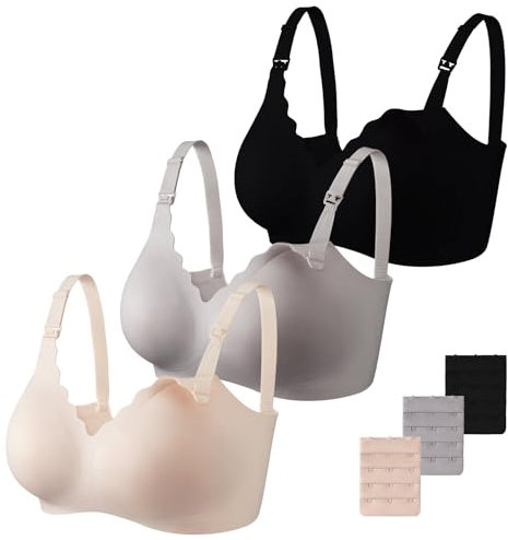 Dresime Soutien-Gorge d'allaitement, 3 PCS sans Couture Soutien Gorge Maternité avec Extra Extenseurs Soutien-Gorge de Grossesse sans Couture Ultra-Confortable pour Les Femmes