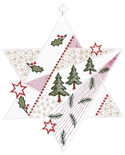 Plauener Spitze Fensterbild Weihnachten Stern Rot Gold 26 cm Weihnachtsdekoration Fensterdekoration Fensterschmuck Farbig mit Saugnapf