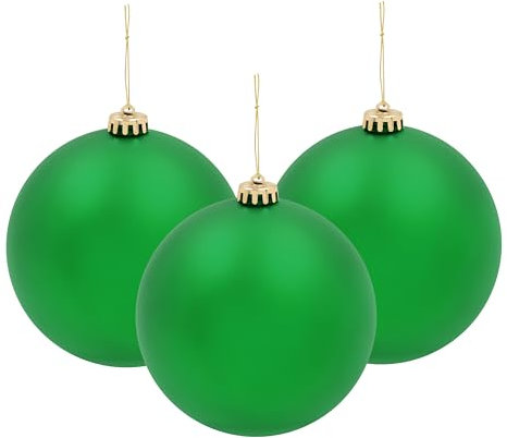 The Christmas Workshop Set Of 3pcs 15cm Traditional Matt Baubles/Elegant Festive Designs/Christmas Tree Decorations with Hanging String (Green)