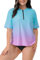 Halcurt Schwimmshirt Damen Übergröße Rash Guard Kurzarm 1/4 Zip UV Shirt UPF 50+ Badeshirt Schnell Trocknender Bademode 1X